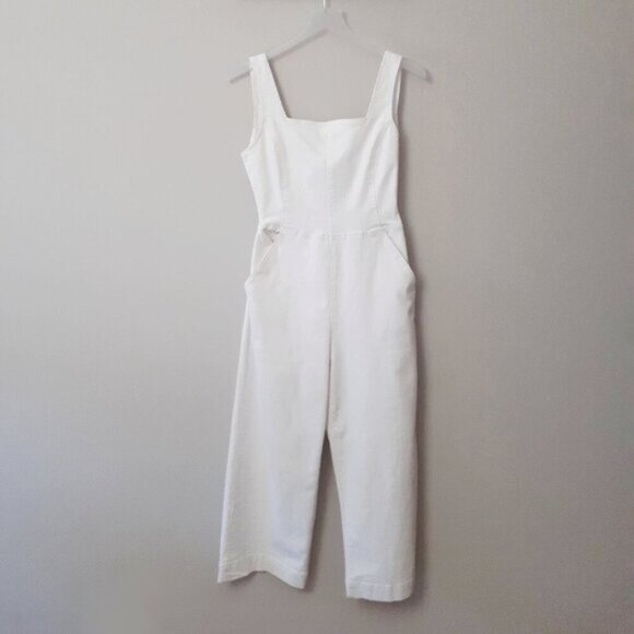 EUC DD77 white denim sleeveless wide leg jumpsuit with statement back, S - Picture 4 of 9